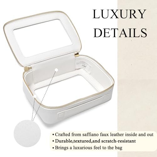 NGIL Clear Faux Leather Travel Toiletry Bag, Makeup Bag Organizer for Women, Clear Window & Gold Zipper Makeup Bag, Road Trip Essential, Skincare, Cruise Ship Essentials (White) - color: White