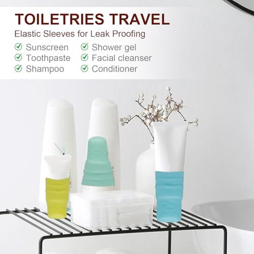 5 Pack Silicone Bottle Covers, Leak-Proof Travel Sleeves for Toiletries, Elastic Fit Travel Size Bottles, Cruise & Beach Essentials for Men Women (5 Pcs-Pink+Green+White+Blue+Yellow) - color: 5 Pcs-Pink+Green+White+Blue+Yellow