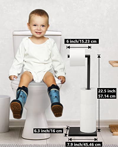Free Standing Bathroom Toilet Paper Holder Stand with Reserve, Stainless Steel Pedestal Tissue Roll Holder, Black DECLUTTR - color: Black