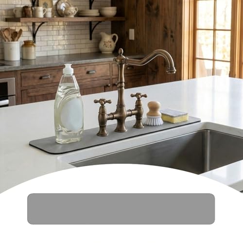 Customizable Kitchen Sink Faucet Mat: 24"Lx4"W Absorbent Splash Guard | Non-slip Fabric Rubber Mat, Cut to Fit Oval Rectangle Square Faucet & 2,3,4 Holes Irregular Sink with Soap Dispenser Air Gap - size: 24''Lx4''W