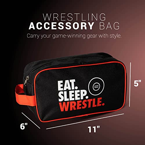 ChalkTalkSPORTS Wrestling Toiletry Bag - Eat Sleep Wrestle - Black Red | Polyester, Center Zipper, Side Handle, 11 x 6 x 5 Inches, Sports Camp Bag, Pencil Case, Dopp Kit, Wrestling Gift - color: Eat Sleep Wrestle