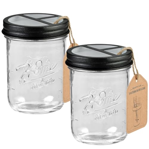 Sheechung Mason Jar Toothbrush Holders, Glass Toothbrush Holders for Bathrooms, Electric Toothbrush Toothpaste Holder Black, Bathroom Organizers and Storage, Bathroom Essentials, Farmhouse Decor, 2Pcs - color: Black-2 Pack