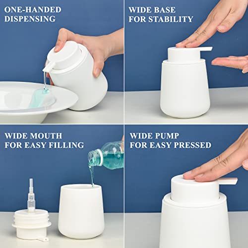 BosilunLife White Soap Dispenser - Ceramic Hand Dish Soap Dispenser for Bathroom 12ounce Refillable Liquid Hand Wash Dispenser for Essential Oil, Lotion Soap (Rubber Paint) - color: Rubber White