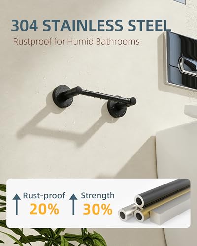 RUACQ Bathroom Toilet Paper Holder, Double Post Pivoting Wall Mounted Toilet Paper Holders, Stainless Steel and Zinc Alloy Bathroom Tissue Holder(Matte Black) - color: Matte Black, size: Wall Mounted