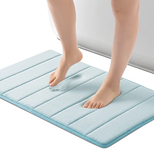 ROSMARUS Memory Foam Bath Mat - 20' x 32', Water Absorbent Shower Mat, Thick Non Slip Bath Rugs with PVC Backing, Ultra Soft for Bathroom Floor & Tub, Aqua Blue - color: Blue, size: 20" x 32" (Rectangular)