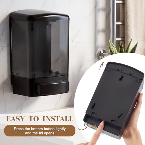 Hushee 2 Pcs Plastic Wall Mounted Soap Dispenser Commercial Manual Soap Containers Wall Dispenser for Kitchen Shower Hotel Liquid Shampoo Gel Chamber (33.8 oz 1000 ml,All Black) - color: All Black, size: 33.8 oz 1000 ml