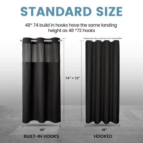EUTXL Heavyweight Stall No Hook Shower Curtain with Snap in Liner,256GSM Waffle Weave Shower Curtains for Bathroom,48W x 74H,Black - color: Black, size: 48"W x 74"L (Pack of 1)