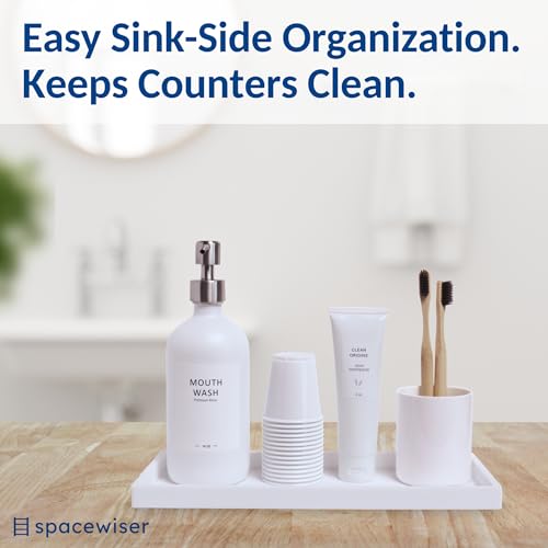 Spacewiser Countertop and Vanity Tray - 11.7" Silicone Bathroom Counter Tray, Dish Soap Trays for Kitchen Counter, Bathroom Counter Organizer Accessories Caddy, Shower Trays Makeup Mat Oil, White - color: White, size: Large 11.7”