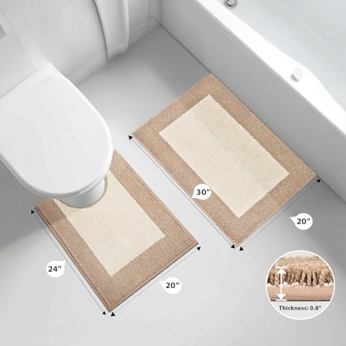 anllugs Bathroom Rugs U-Shaped 20" x 24", Non-Slip Extra Soft Absorbent Bath Rugs, Machine Washable Quick Dry Bath Mats for Toilet Base, Beige & Grayish Brown - color: Beige & Grayish Brown, size: 20" X 24"