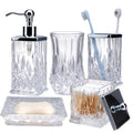 Bathroom Accessories Set,5 Pcs Clear Glass Bathroom Accessory Set,Complete Lotion Soap Dispenser,Toothbrush Holder, Soap Dish,Tumbler & Jar,Modern Bathroom Decor Sets Gift,Square - style: Square(Clear)