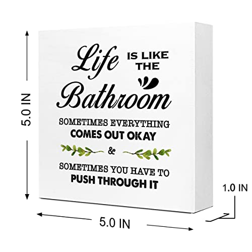 Life is Like The Bathroom Wooden Box Sign Desk Decor, Bathroom Decor and Accessories, Funny Bathrooms Wood Block Sign for Farmhouse Toilet Shelf Decors - color: Life is Like