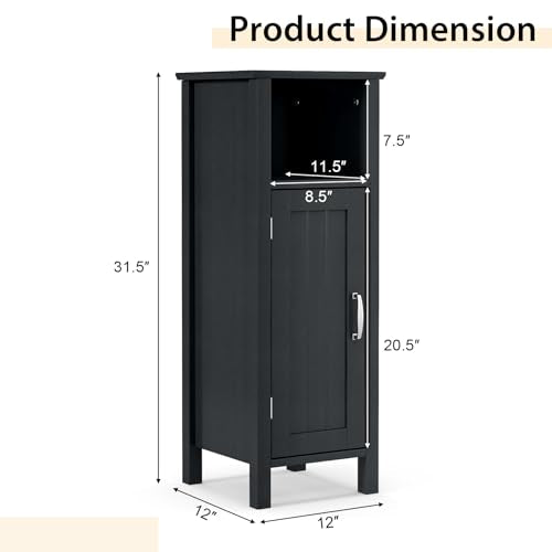 Tangkula Bathroom Floor Storage Cabinet With Anti-Tipping Device, 3-Height Adjustable Shelf, Wood Freestanding Side Cabinet for Home Office, 12 x 12 x 31.5 Inches (Black) - color: Black
