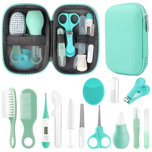 Baby Grooming Kit, Infant Safety Care Set with Hair Brush Comb Nail Clipper Nasal Aspirator,Baby Essentials Kit for Newborn Girls Boys (Green) - style: Green Grooming Kit