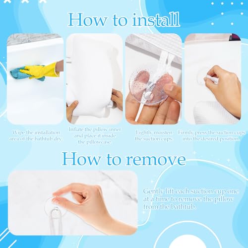 EORTA Inflatable Bathtub Pillow Anti-Slip Aerated Bath Pillow with Suction Cup Spa Bath Cushion for Head Neck Rest Relax, Home, Bathroom, White, 13.8"X7.8"