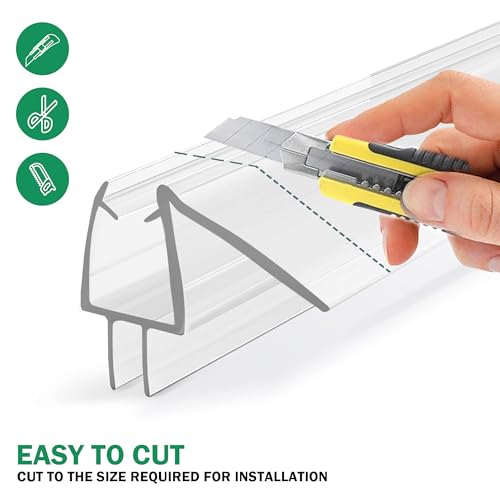 Shower Door Bottom Seal with Sweep 2Pack, 39"(990mm) Length PVC Clear Strips for 1/4"(6mm) Thick Frameless Glass Door, to Stop Water Leaking - size: 39 inch long,for 6mm glass
