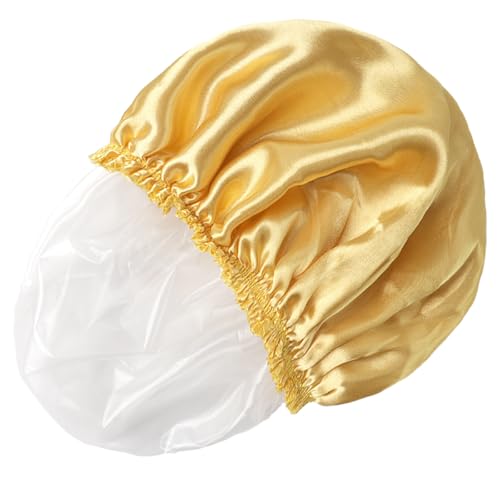 4 PCS Shower Cap for Women, Elastic and Reusable Bath Caps, Double Layers Shower Caps Reusable Waterproof, Bathing Shower Caps, Environmental Bath Hair Protection Cap -Gold+Green+Silver Gray+Brown - color: Gold+Green+Silver Gray+Brown