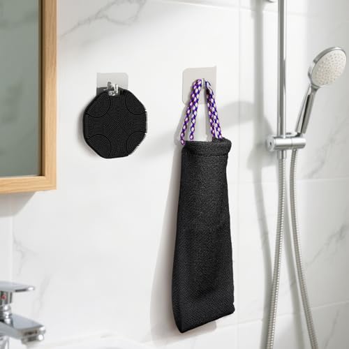Manmihealth Soft Silicone Body Scruuber & African Bath Sponge Net Set, Gentle-Cleansing Shower Brush & Exfoliating Mesh Combination, Lathering Well Africa Wash Net Shower Scrubber (Black) - color: Shower Brush+net Sponge Set (Black)