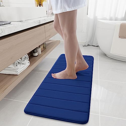 Buganda Memory Foam Bath Mat, 47" x 17", Ultra Soft Bathroom Rugs, Water Absorbent and Machine Washable Bath Rug Runner for Bathroom, Shower, and Tub, Navy Blue - color: Navy Blue, size: 47" X 17"