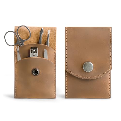 Hide & Drink, Double Nail Clipper Case, Beauty & Personal Care, Commuter and Nomad, Grooming Case, Home & Travel Essentials, Manicure Kit Storage, Full Grain Leather, Handmade (Single Malt Mahogany) - color: Single Malt Mahogany