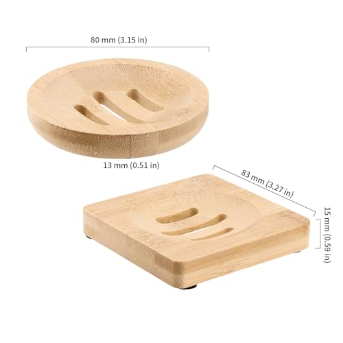 HOIGON 20 PCS Bamboo Soap Dish, 10 Round Wooden Bar Soap Holder and 10 Square Soap Tray, Wooden Soap Tray for Home Bathroom Kitchen