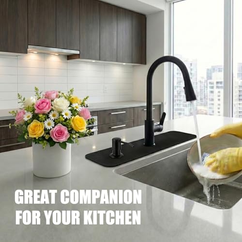Customizable Kitchen Sink Faucet Mat: 24" Lx5.5 W Absorbent Splash Guard | Non-slip Fabric Rubber Mat, Cut to Fit Oval Rectangle Square Faucet & 2,3,4 Holes Irregular Sink with Soap Dispenser Air Gap - size: 24"Lx5.5"W -1PC