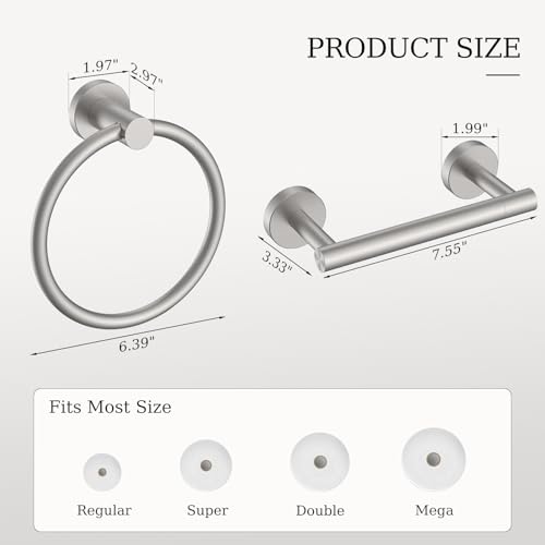 Toilet Paper Holder & Towel Holder, Bathroom Hardware Set-SUS304 Stainless Steel Double Post Pivoting Tissue Roll Holder and Hand Towel Ring Set for Bathroom, RV, Brushed Nickel - color: Brushed Nickel