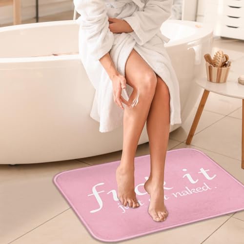 ArtSocket 3 Pcs Shower Curtain Set with Rugs, Pink Funny Get Naked Bathroom Set with Non-Slip Rug Bath Mat and 12 Hooks 72x72 inches - color: Pink Funny Quotes