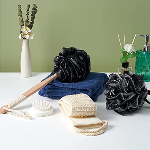 8Pack Bath Brush Set -Shower Loofah Sponge with Long Handled,Natural Loofah Exfoliating Back Scrubber for Shower, Luffa Pouf,Scalp Massager and 4 Hook,Back Scrubber for Shower for Men and Women