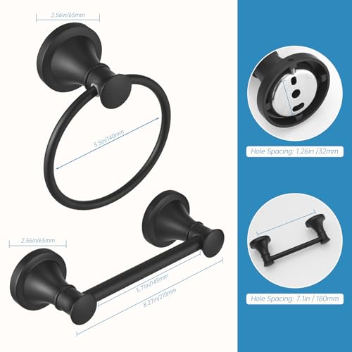 RUMOSE Toilet Paper Holder and Hand Towel Ring Matte Black Wall Mount Bathroom Hardware Accessories 2 PCS Set Flexible Pivoting Toilet Tissue Roll Holder and Towel Hanger, Stainless Steel - color: Matte Black