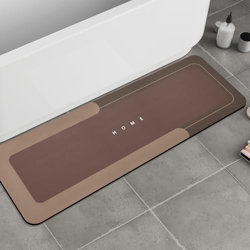 Housego Absorbent Bath Mat Magic Rug, Quick Drying Magic Bath Mat Non-Slip Floor Rug Rubber Backed for Bathroom Kitchen Shower Sink, Water Absorbent (1PC, 16.93''x50'', Brown) - color: Brown, size: 1'5" x 4'2" (Rectangular)