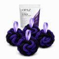 OPAZ Shower Loofah Sponge 4 Pack, Exfoliating Bath Sponges for Women & Men, Soft Body Scrubber Pouf for Rich Lather, Deep Cleansing Shower Puff with Hanging Loop, Purple Loofahs for Body Wash
