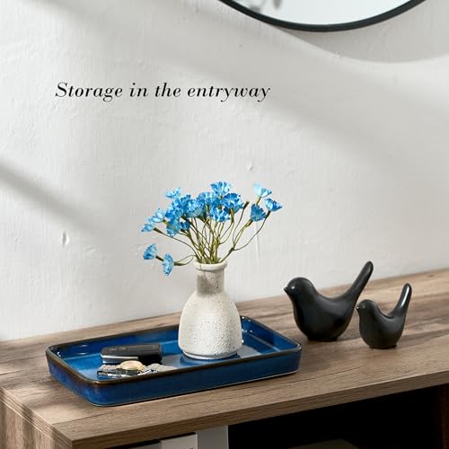 10"×6"×1" Bathroom Vanity Tray for Countertop- Ceramic Decorative Organizer Tray for Dresser Tops, Toilet, Perfume, Sponge Holder Soap Dish Dispenser for Kitchen Counter- Kiln-Transformed Blue - color: Kiln-transformed Blue-1 Pc