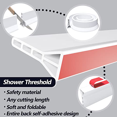 3" High Shower Threshold Water Dam 67 IN Collapsible Shower Water Splash Guard for Curbless Shower Threshold Barrier Water Stopper for Wet and Dry Separation Bathroom and Kitchen (White) - color: White, style: 67 inch
