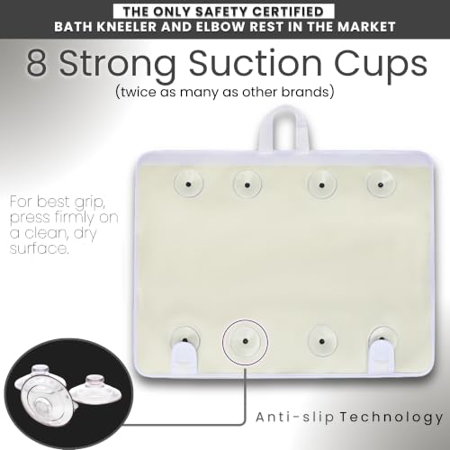 Bath Kneeler –8 Suction Cups & 1.5" Padding.Certified Non Toxic Bath Kneeling Pad for Bath Tub & 5 Bath Toy Organizer. Fast Dry Baby Bath Kneeler and Elbow Rest Pad Set by Supa Ant - Grey - color: Grey With White Pockets