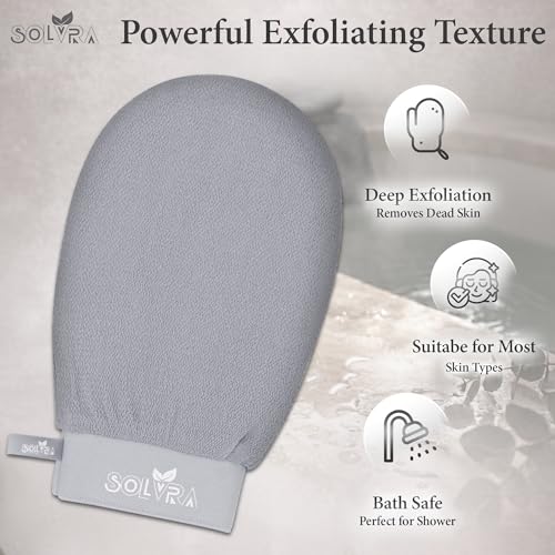 Exfoliating glove for Shower & Exfoliating body scrubber – 100% Vegan Viscose Kessa Mitt for Dead Skin Removal, Self-Tan Fade & Keratosis Pilaris –Dual-Texture Glove for Spa & Massage (1 Pack Gray) - color: Pack of 1 - Gray