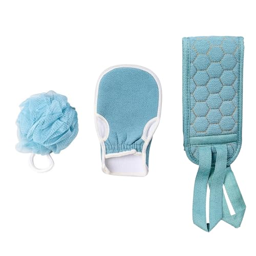 3 PCS Exfoliating Back Scrubber Strap Double Sided Bath Sponges Washer for Shower Deep Clean Towel, Blue - color: Blue