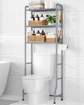 Kitsure Over Toilet Storage Rack, 63.2" H Space-Saving, Holder & Hooks | Bathroom, Laundry Room, Small Spaces, Families, Durable Metal, Grey, 3 Tier - color: Grey, size: 3 Tiers (63.2"H)