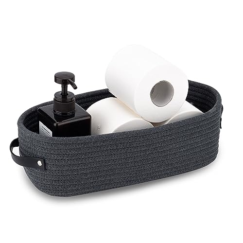 Cotton Rope Toilet Paper Holder Basket with Handle, Home Decor Organizing Small Baskets, Nursery Basket 13"x5.9"x4" Dark Gray - color: Dark Gray