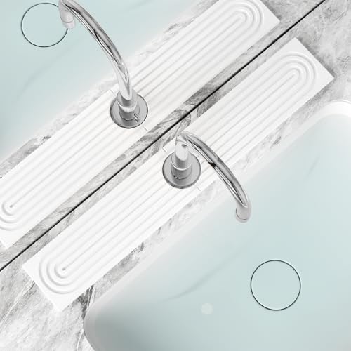 2 PCS Diatomite Stone Faucet Mat for Kitchen Sink, Dark Grey, Quick Drying Water Absorbing Pad, Sink Splash Guard & Protector for Kitchen and Bathroom Counter (White-Long) - color: White-Long