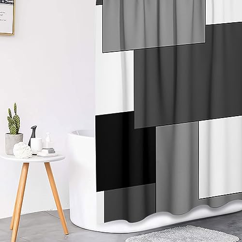 Grey Geometric Shower Curtain Set with Toilet Lid Cover and Non-Slip Rugs for Bathroom, Black White Checkered 4 Pcs Shower Curtain, Modern Abstract Bathroom Set with 12 Hooks - color: Abstract Geometric Grey