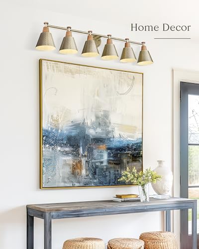 FEMILA Gold Light Fixture Bathroom, 6 Light Brushed Gold Vanity Light, 45.3" Bathroom Lighting Fixture Over Mirror, 4FG59B-6W BG - color: Gold, size: 45"