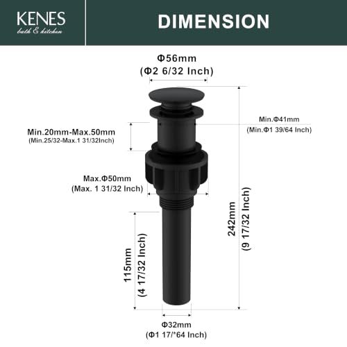 KENES 2 Pack Bathroom Vessel Sink Pop Up Drain Without Overflow Assembly, Lavatory Vanity Sink Drain Stopper, Anti-Clogging Drain Strainer, Matte Black - color: Matte Black X 2, size: Big Pop up Cap (Without Overflow)
