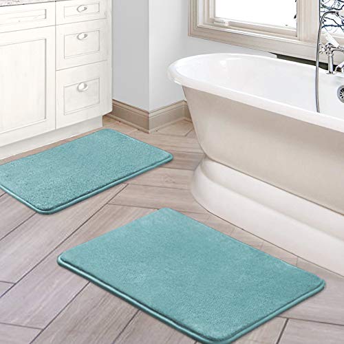H.VERSAILTEX Bath Mat Memory Foam Set Bathroom Rug Set Flannel Velvety Bath Mat Luxury Extra Soft and Absorbent Non Slip Rugs for Bathroom/Bedroom Washable(2 Pack- 20"x 32"/ 17"x 24", Eggshell Blue) - color: Eggshell Blue, size: 20" x 32" Plus 17" x 24"