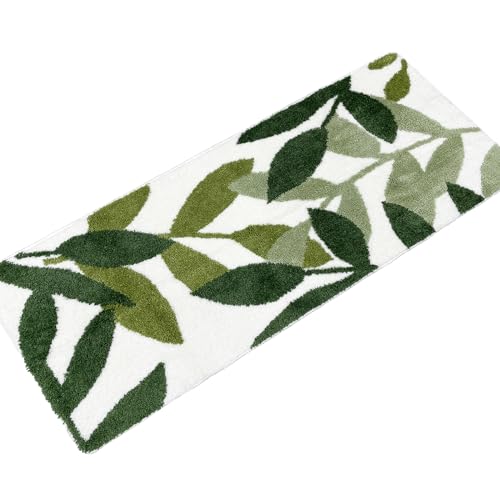 Bathroom Runner Rugs - Extra Large Green Bathroom Rug for Bathtub, Shower Room, Wash Basin, Bedroom, Strong Water Absorbent Non Slip Microfiber Long Bath Mats Washable 24 x 60 inch - color: Leaves C, size: 1'11" x 4'11" (Rectangular)