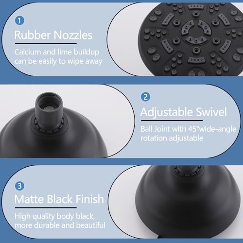 2 Handle Shower Faucet,Wall Mounted Two Handles Shower Faucet Set with 8 Modes Rainfall Shower Head,2 Knobs Single Function Shower Trim Kit with Rough-in Valve,Matte Black - color: Matte Black, style: 2 Handles-Single Function