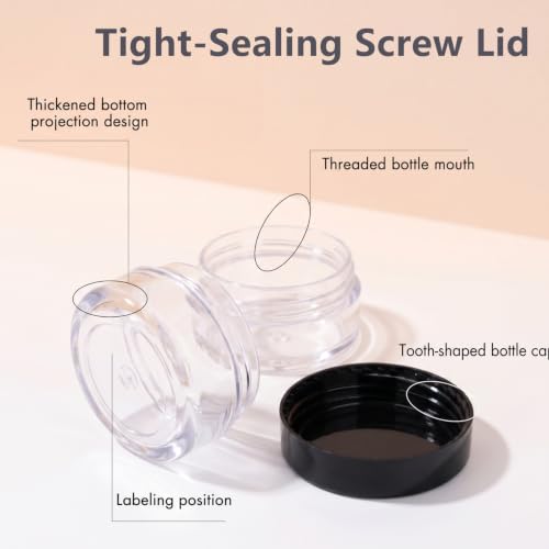 3 Gram Sample Jars with Lids, 25 Count Mini Cosmetic Containers - Makeup Travel Containers with Labels, Tiny Disposable Spatulas - color: Black
