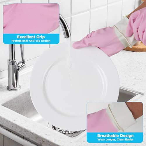 Household Rubber Gloves Non-Slip Dishwashing Cleaning for Kitchen & Bathroom Reusable (2 Pairs Pink+Blue) - size: Large