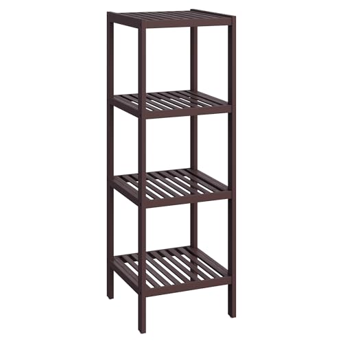 SONGMICS Bamboo Storage Shelf, 4-Tier Shelving Unit, Multifunctional, in the Entryway, Bathroom, Living Room, Balcony, Kitchen, 13 x 13 x 38.6 Inches, Brown UBCB54C - color: Brown, size: 4 Tiers (13"D x 13"W x 38.6"H)