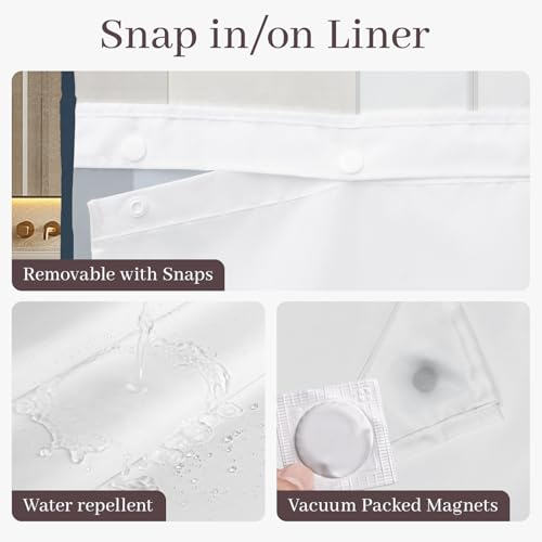 Yiatn No Hook Aegean Blue Shower Curtain with Snap in Liner Set - Hotel Style with See Through Mesh Top Window, Modern Geometric Waterdrop Design,Water-Repellent & Washable, 71x74 INCH - color: A. Aegean Blue, size: 71"W x 74"L (Pack of 1)