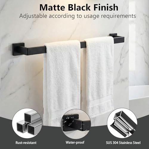 Tudoccy Matte Black Bathroom Accessories Set, 10-Piece 24 in Bathroom Hardware with Upgraded Wall Anchors, SUS304 Stainless Steel Rustproof Towel Bar Towel Ring Toilet Paper Holder with Shelf - color: Black, size: 24 Inch 10 pcs